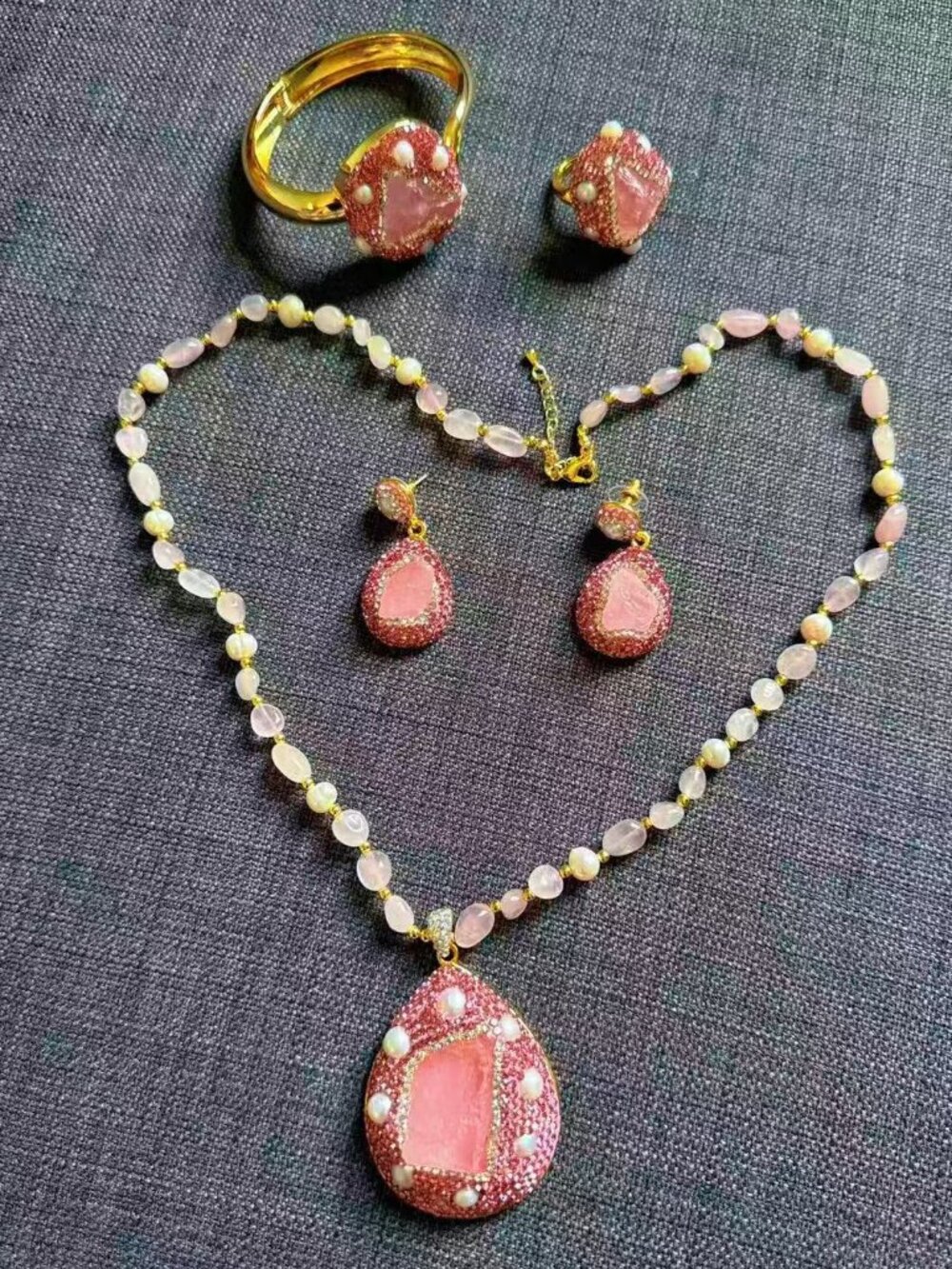 Brand New Natural Stone Jewelry Set – Necklace, Earrings & Ring